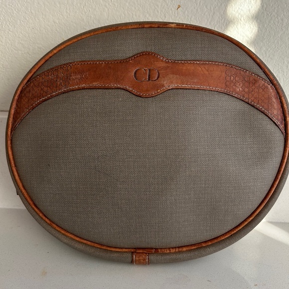 Dior Handbags - Christian Dior Vintage Canvas Leather Oval Cosmetic Bag